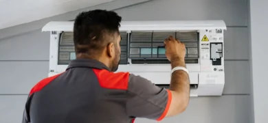 Healthy Homes Standards heat pump installation by a GoFox electrician servicing a wall-mounted unit for rental compliance