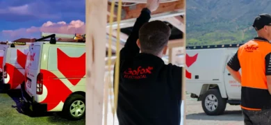 Electrical and Plumbing Franchise showing a professional electrician and plumber on-site, representing locally owned trade businesses backed by the GoFox network in New Zealand.