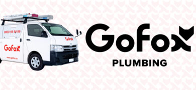 Blocked drain plumbing services by GoFox Plumbing, showing a GoFox branded plumbing van beside the GoFox Plumbing logo banner.