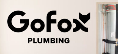 Hot water cylinder problems inspection by GoFox Plumbing, showing a household hot water cylinder tank beside the GoFox Plumbing logo.