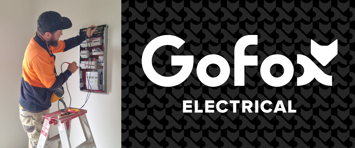 Certificate of Compliance electrical work NZ: GoFox Electrical licensed electrician testing a residential switchboard on a ladder.