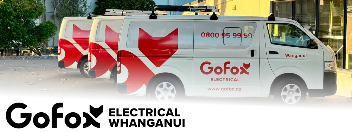 Residential Electrician Whanganui fleet of GoFox Electrical vans parked in a row showcasing local electrical services in Whanganui