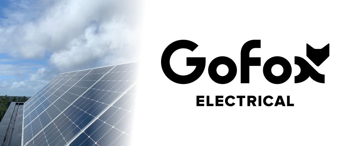 Solar power system cost: solar panels installed on a New Zealand roof beside the GoFox Electrical logo.