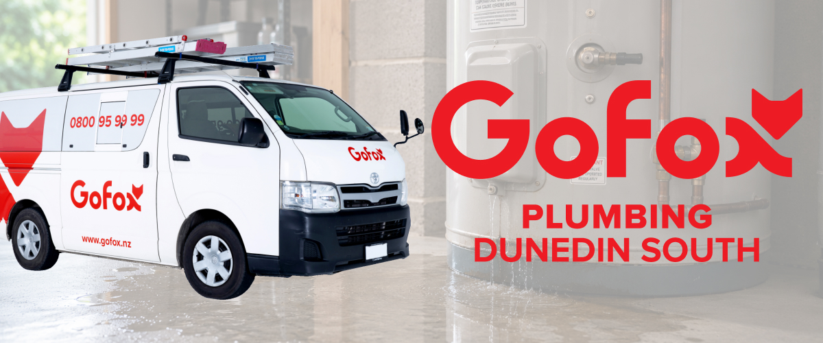 Hot Water Cylinder Leaking: GoFox Plumbing service van parked beside a leaking residential hot water cylinder.