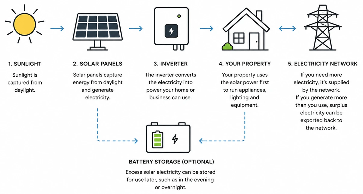 Diagram of how a residential photovoltaic solar system can work